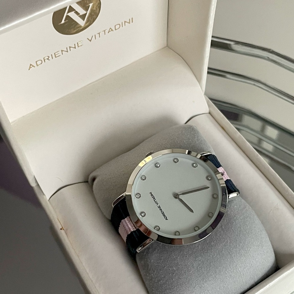 Adrienne Vittadini Blue and Pink silver watch